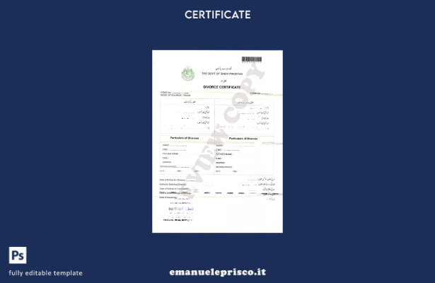 modello di certificato di divorzio del governo pakistano del Sindh Pakistan in s